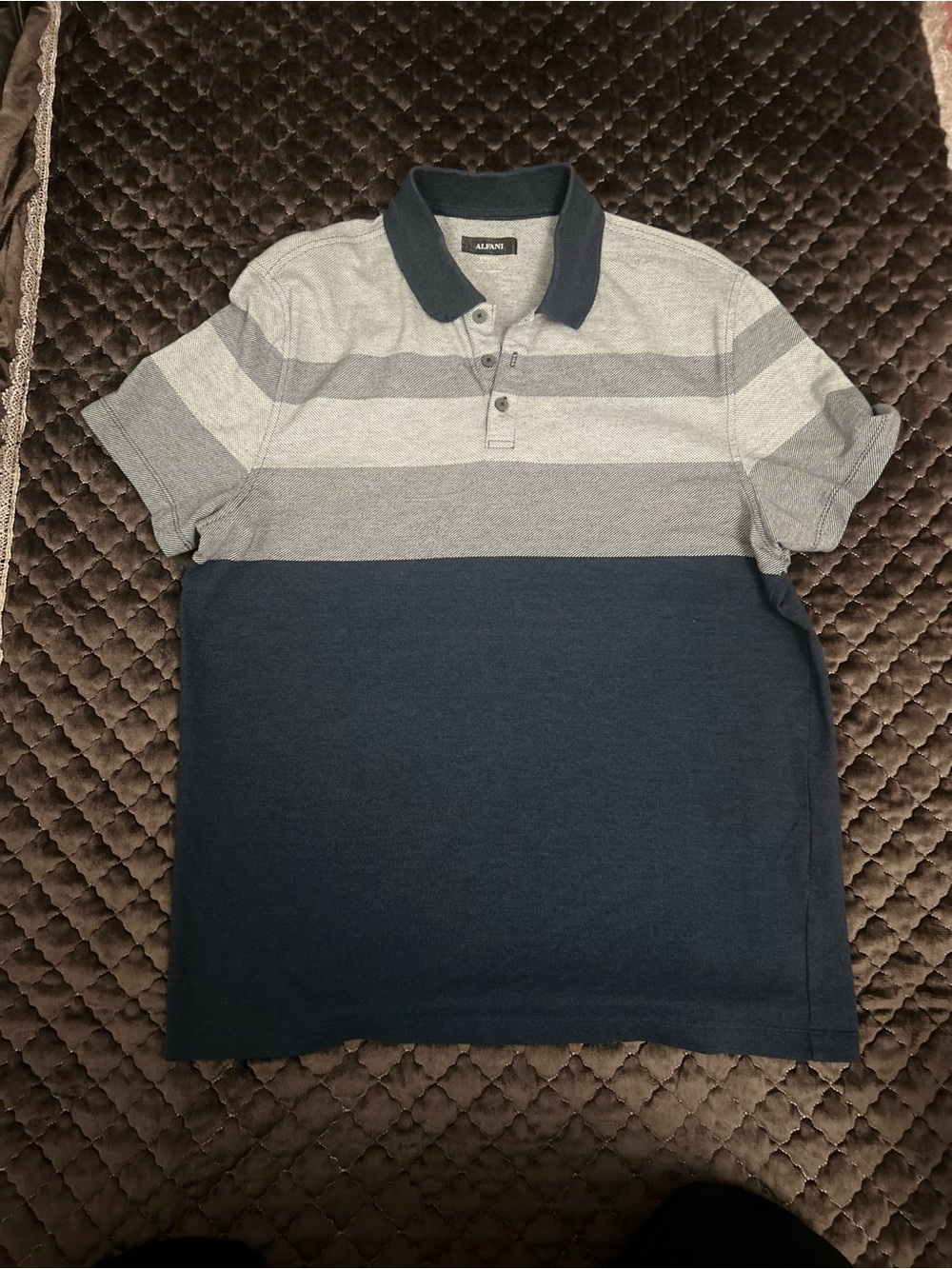 Vintage Alfani Colorblock Short-Sleeve Polo - Navy & Gray